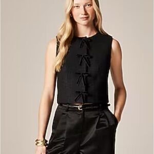 JCREW Tweed crewneck vest with velvet bows
